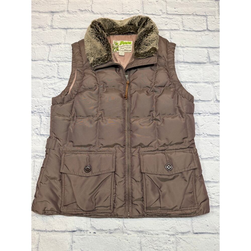 Eddie Bauer Down Vest with faux Fur Collar Eggplant Aubergine Purple size Large